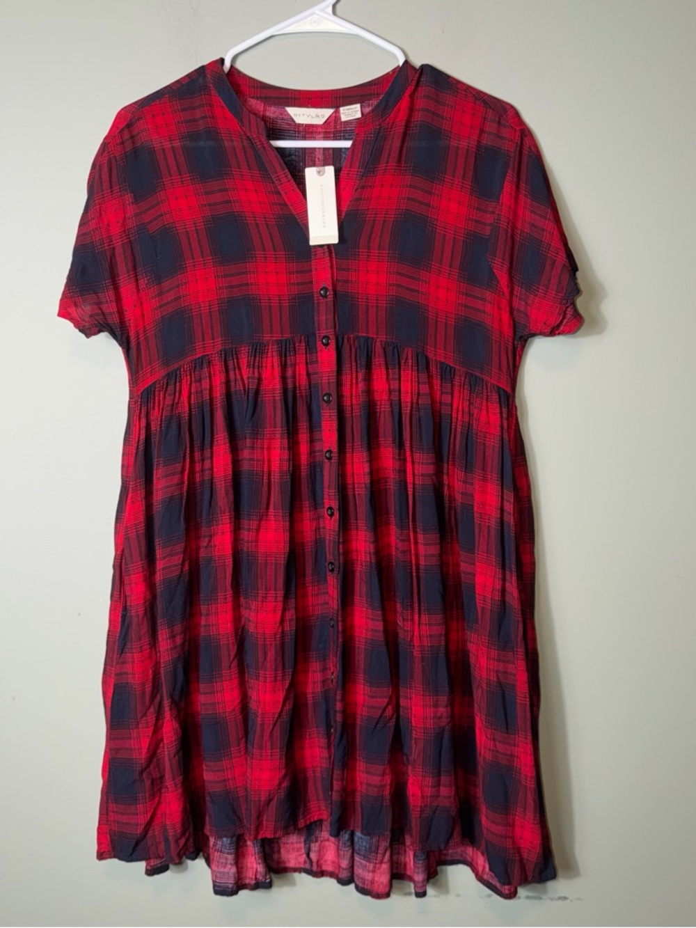 Anthropologie 11.1 Tylho Rayon Mona Plaid Dress, Size XSP Red and Black NWT